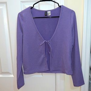 Light purple tie ribbed cardigan in medium